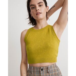 NWT Madewell Crochet-Trim Crop Sweater Tank Citrus Lime XS